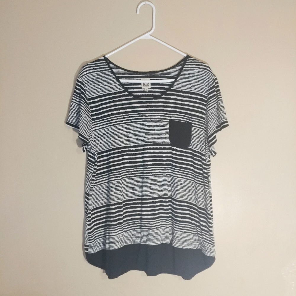 Anne Klein Striped Layered Tee with Pocket - Picture 1 of 4